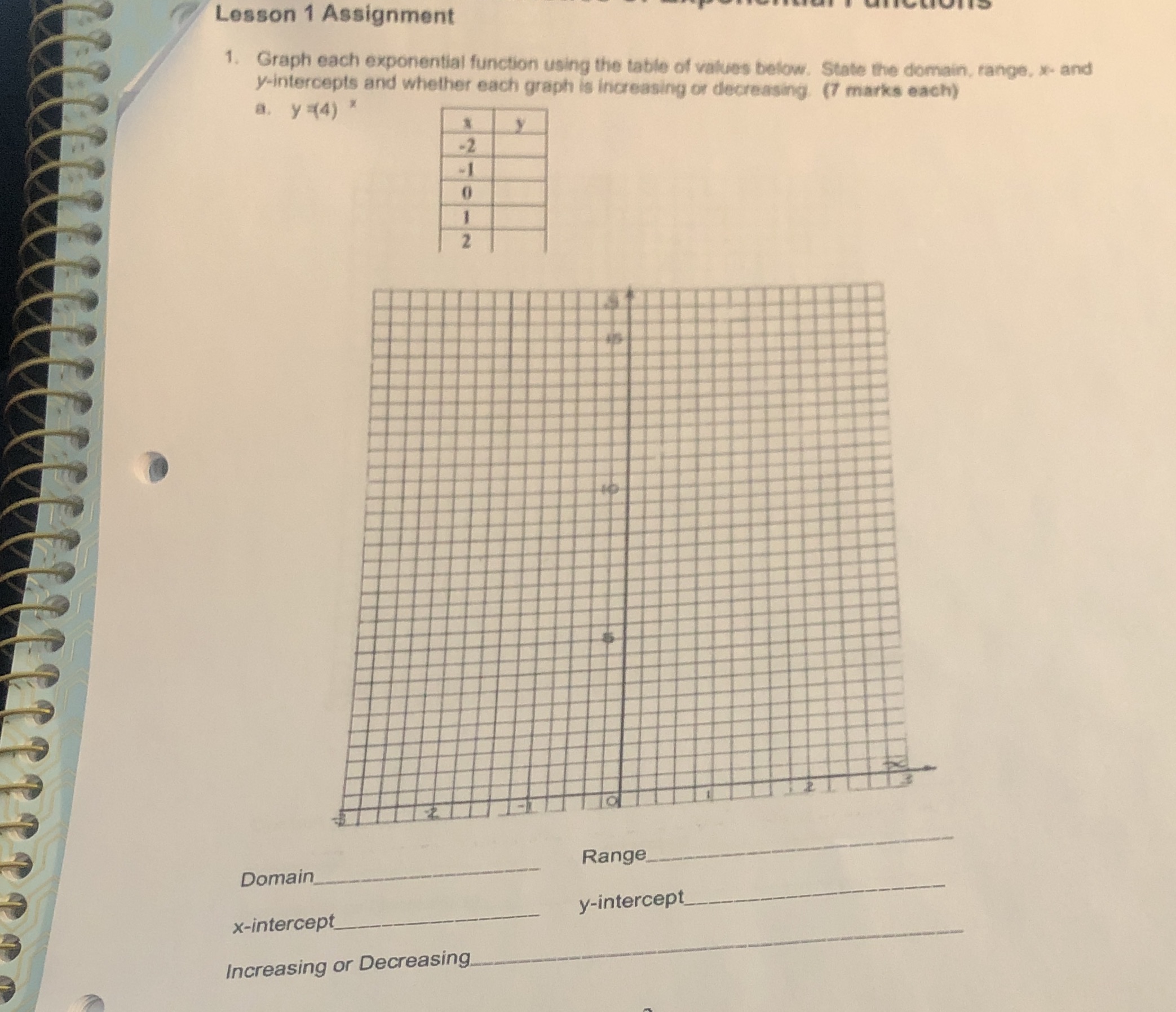Lesson 1 Assignment 1. Graph each exponential