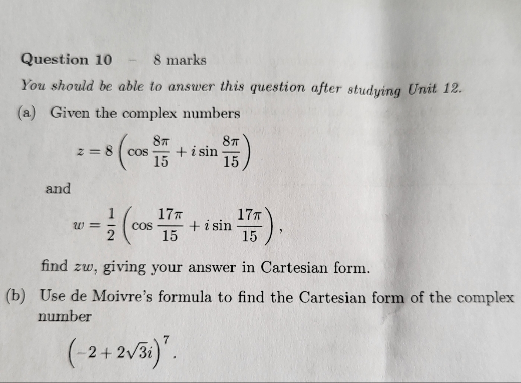 no extra detail Question 10 - 8 marks You should