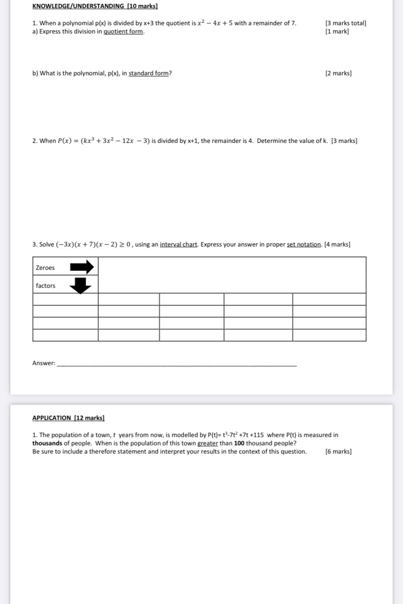 KNOWLEDGE/UNDERSTANDING [10 marks] 1. When a