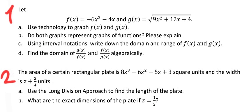 College Algebra Let f(x) = -6x2 - 4x and g(x) =
