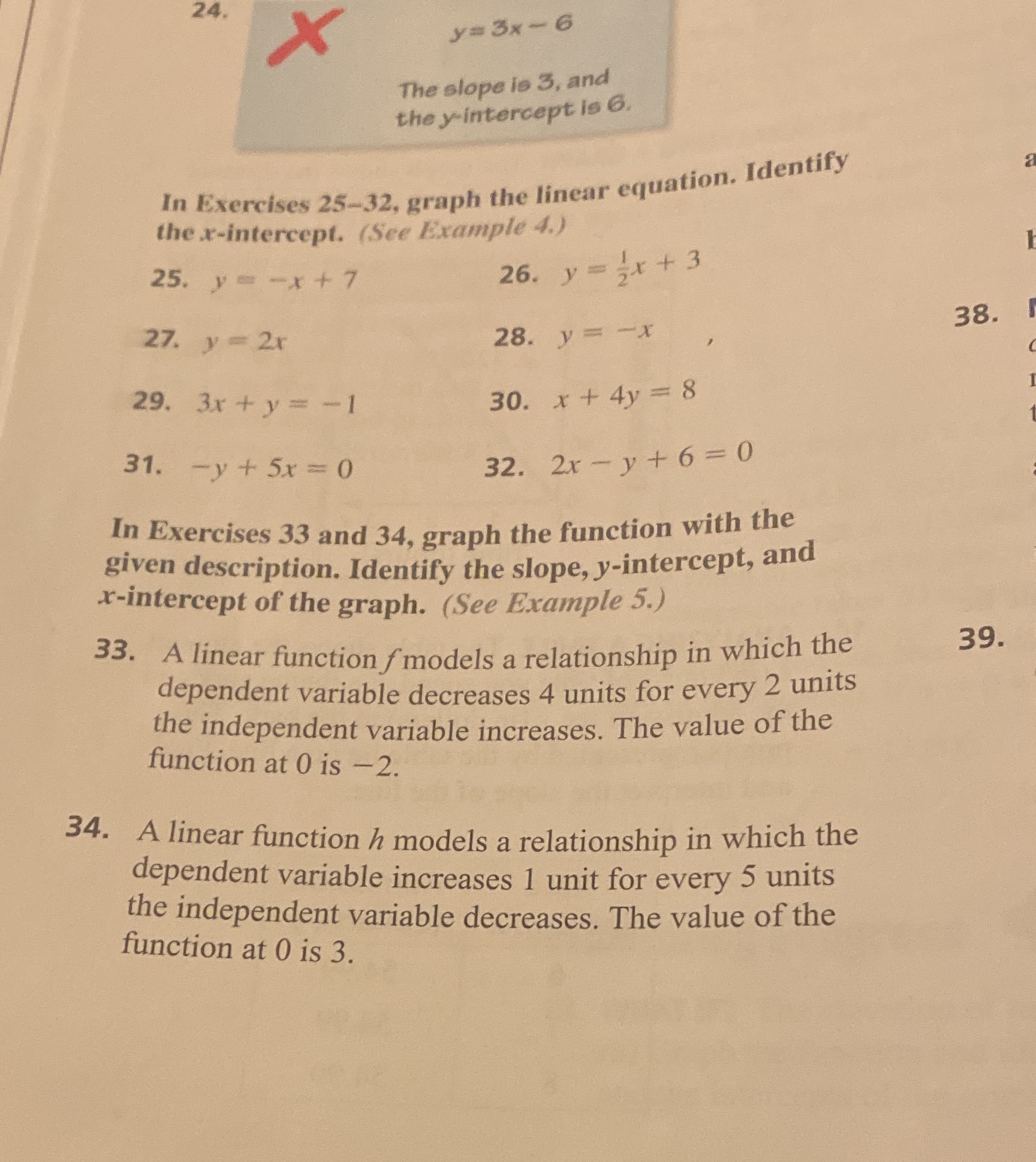 25,26,27,28,29,30,31,32,33,34 24. X y= 3x - 6 The