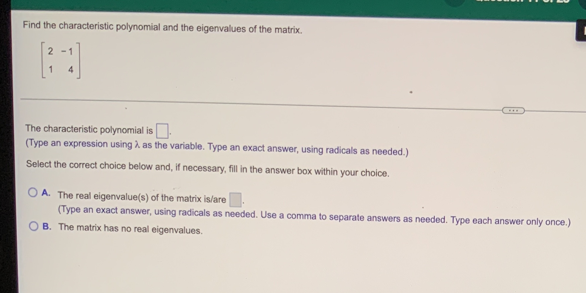 Find the characteristic polynomial and the