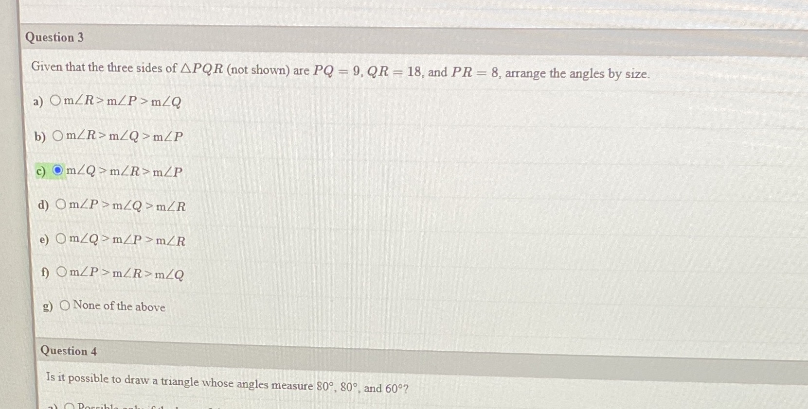 Question 3 Given that the three sides of A PQ R