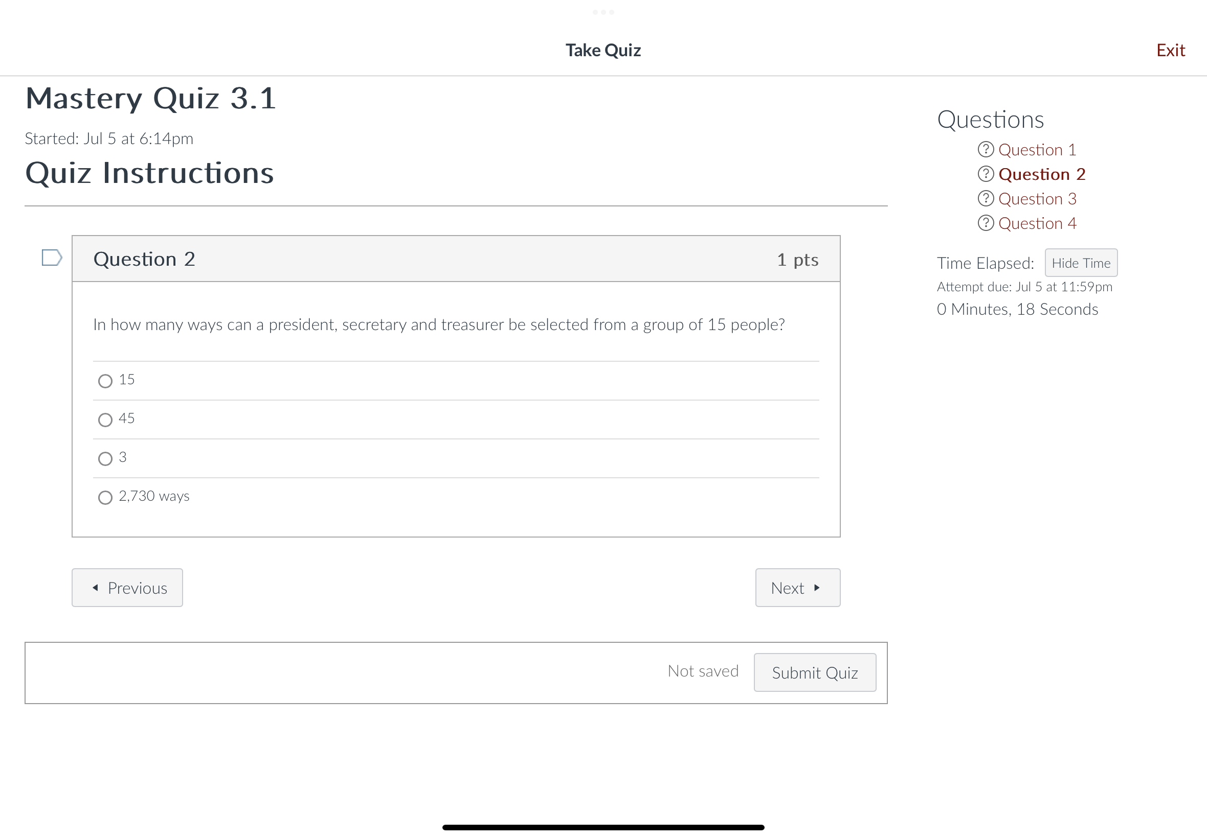 Take Quiz Exit Mastery Quiz 3.1 Questions