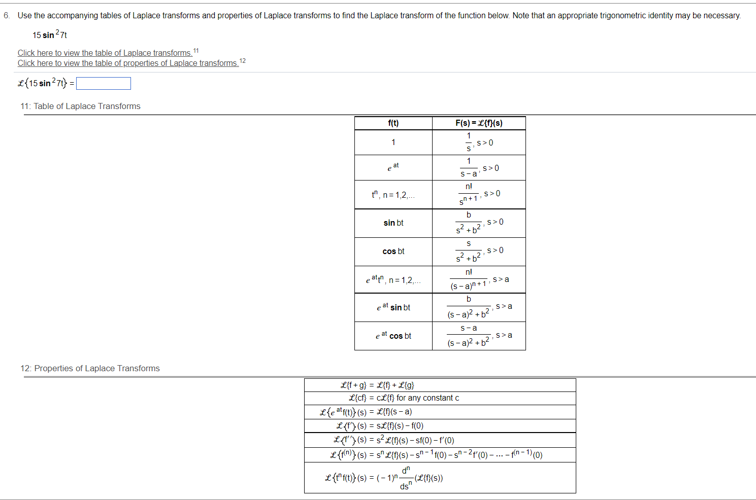6. Use the accompanying tables of Laplace