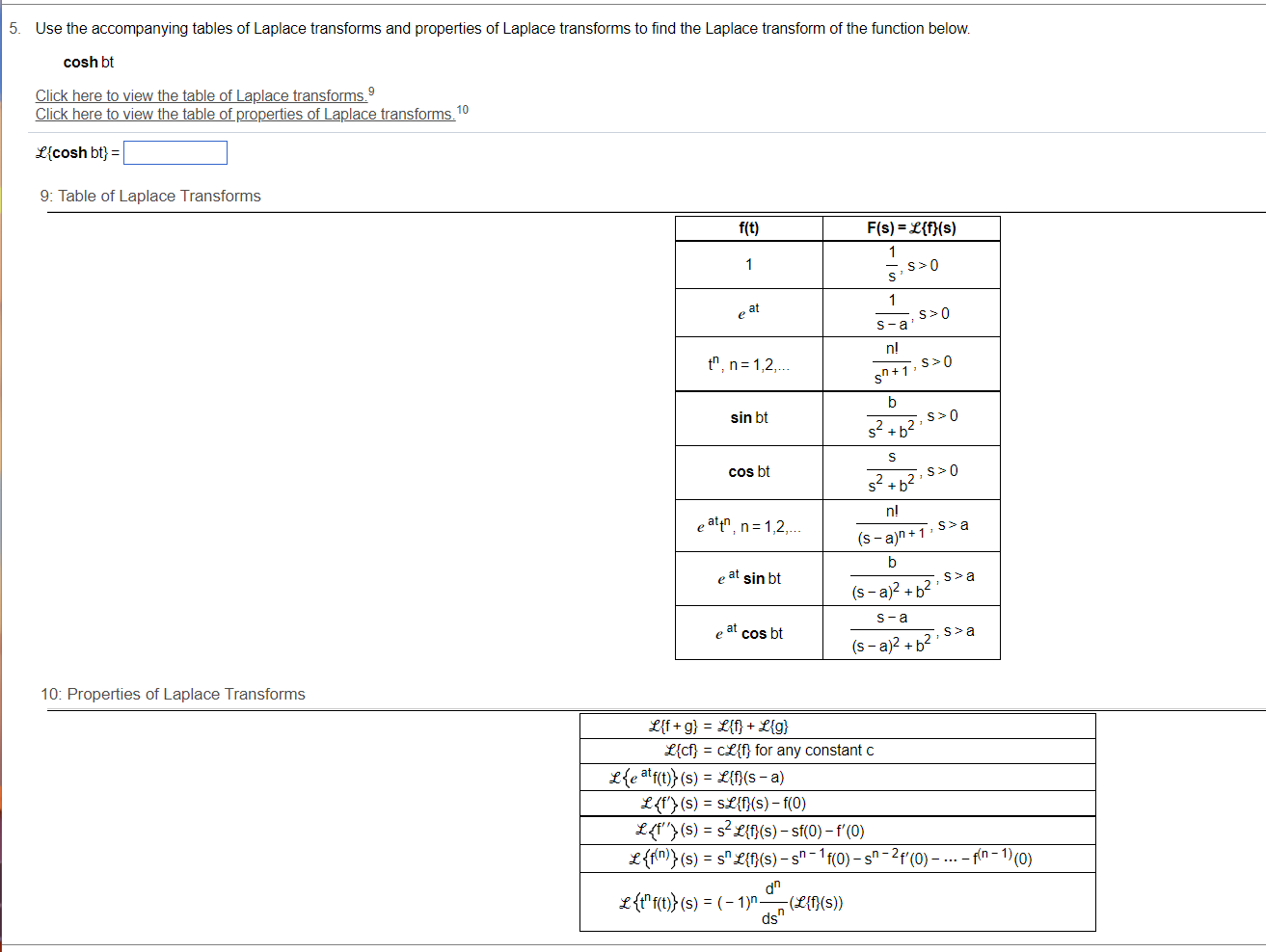6. Use the accompanying tables of Laplace