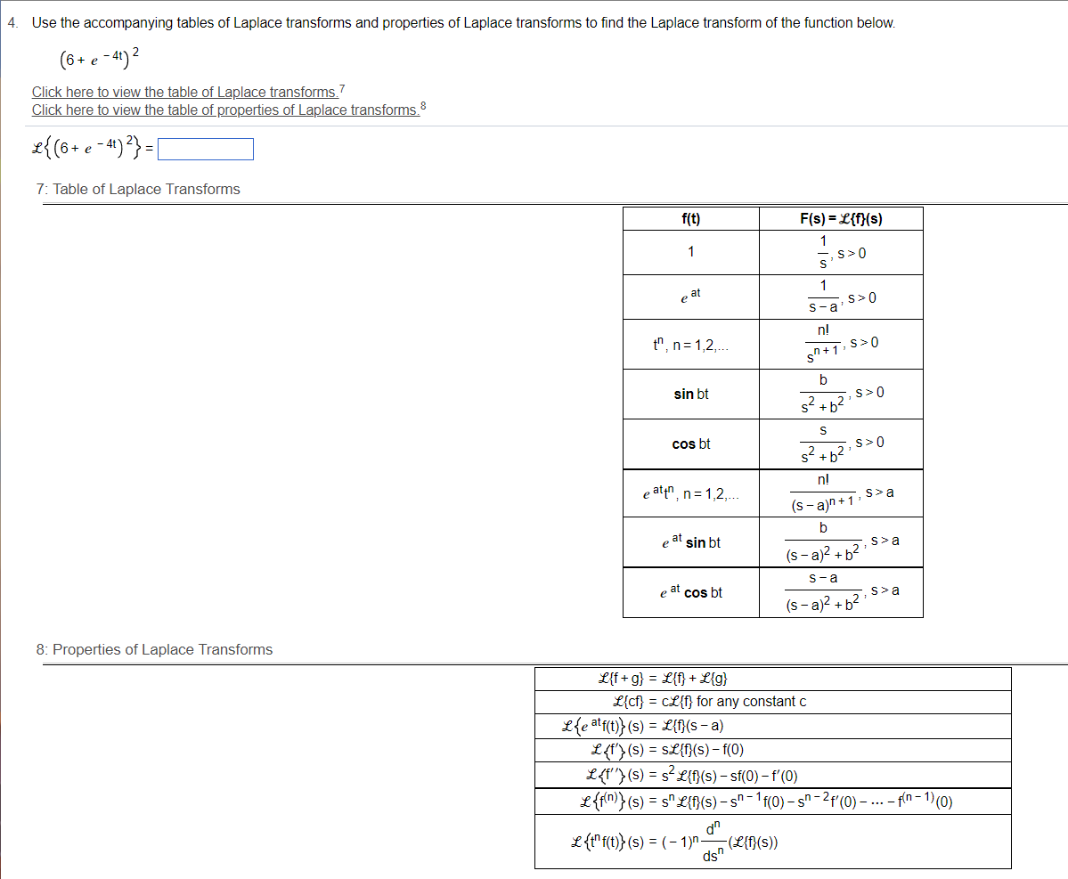 6. Use the accompanying tables of Laplace