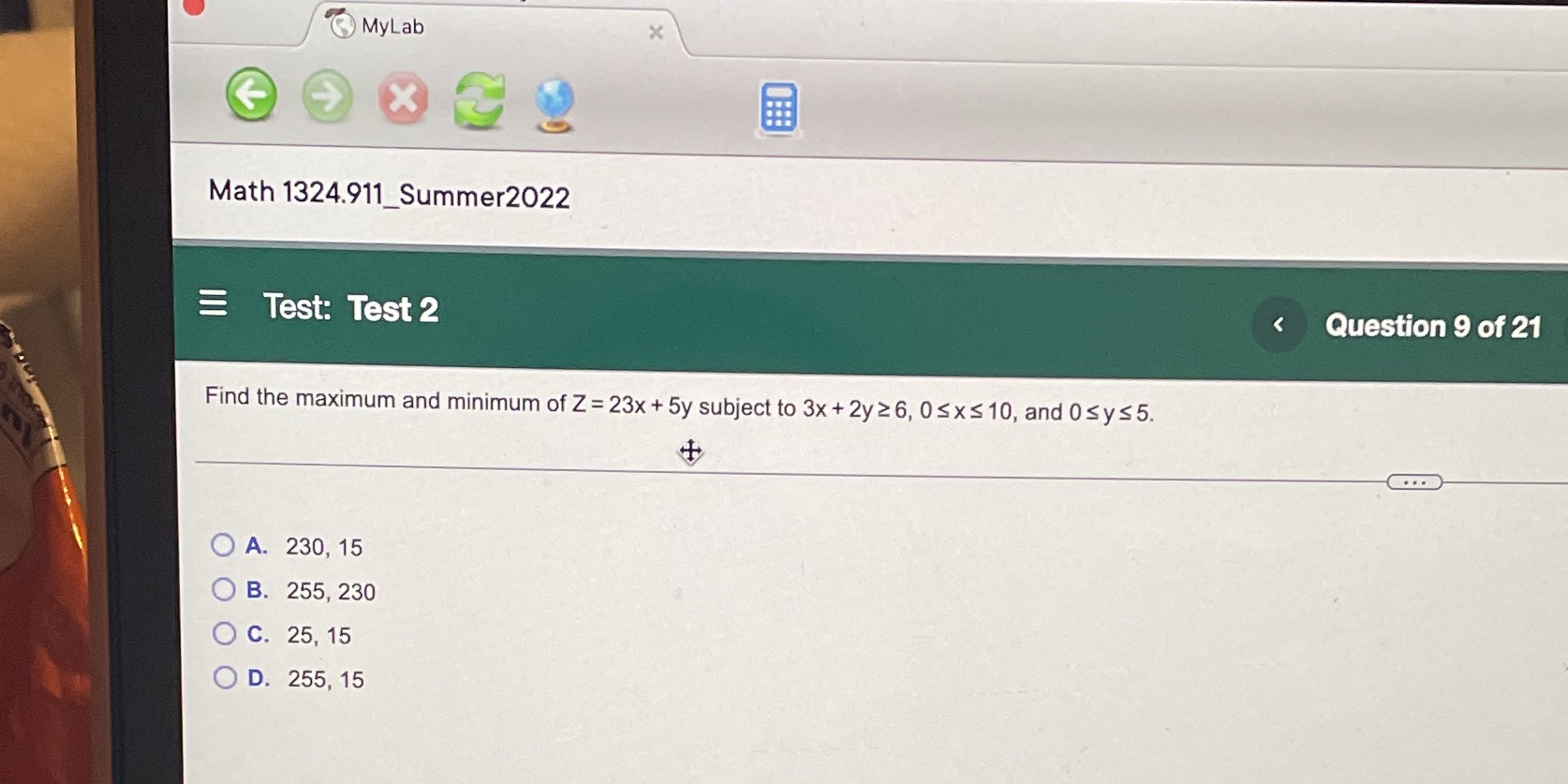 Math 1324.911_Summer2022 Test: Test 2 < Question