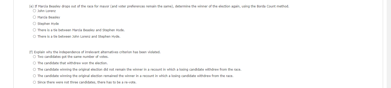 (e) If Marcia Beasley drops out of the race for