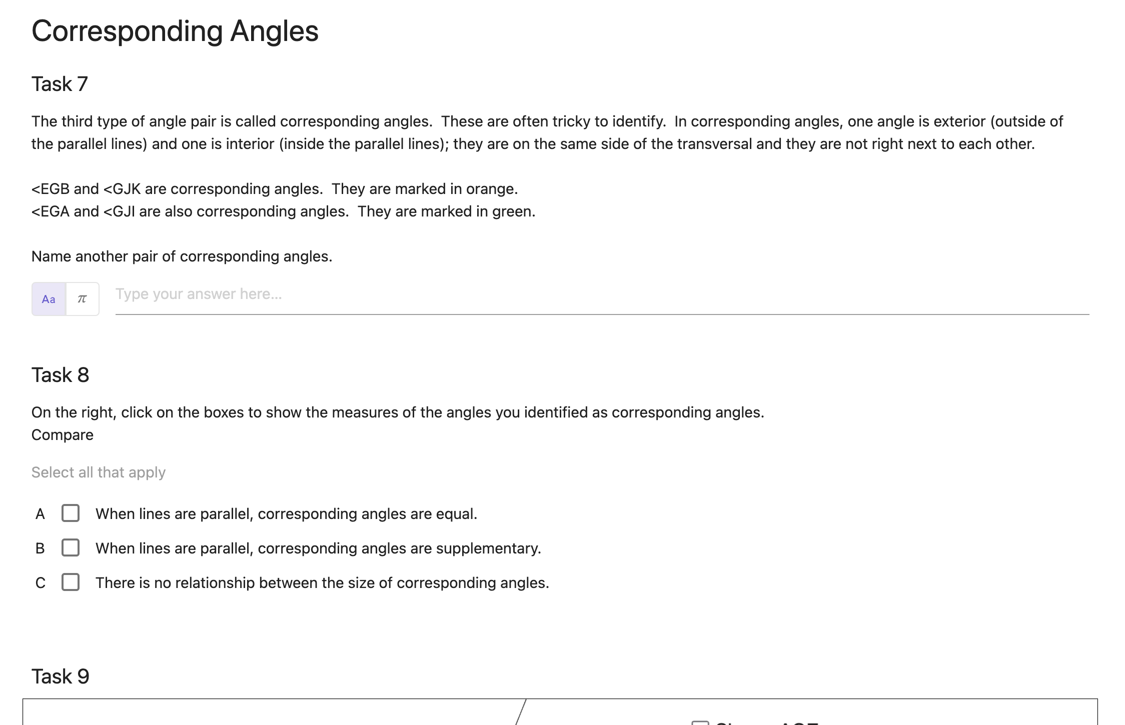 Corresponding Angles Task 7 The third type of