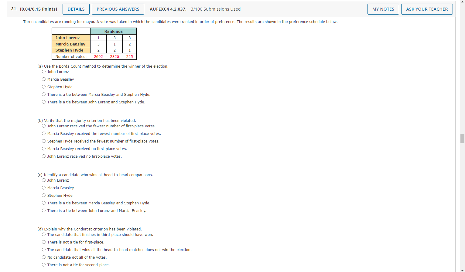 (e) If Marcia Beasley drops out of the race for