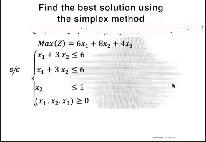 Find the best solution using the simplex method