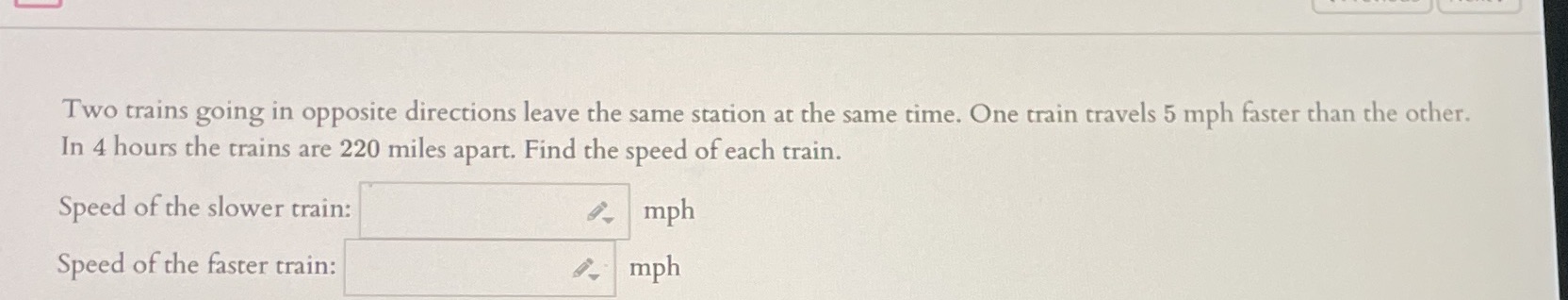 Two trains going in opposite directions leave the