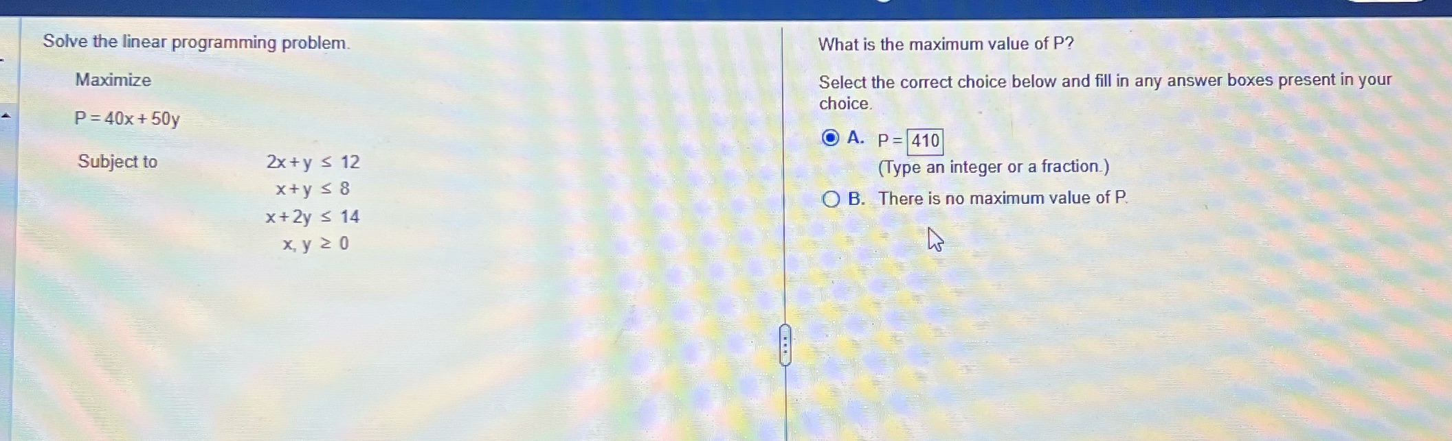 Solve line linear programming problem What is the