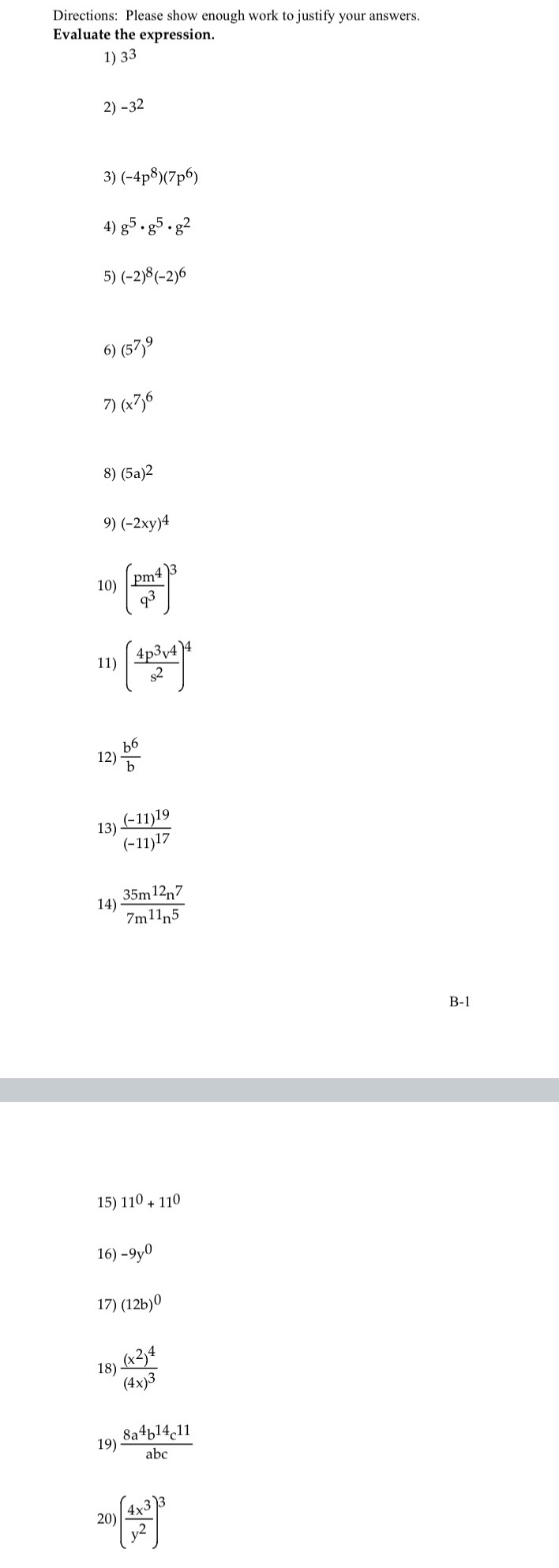 Please show work Directions: Please show enough