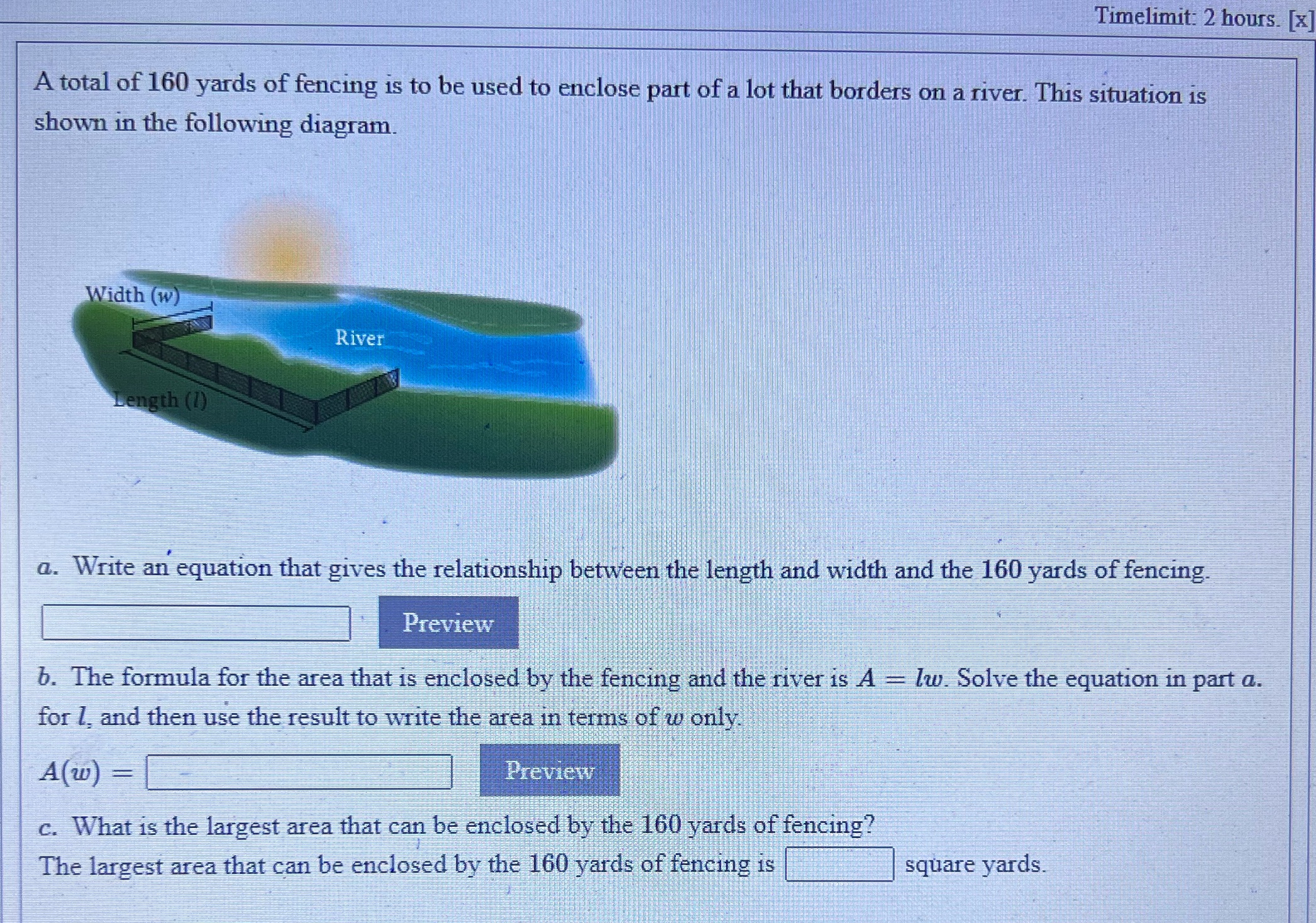 Timelimit: 2 hours. [x A total of 160 yards of