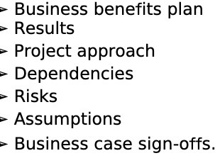 Business benefits plan Results Project approach
