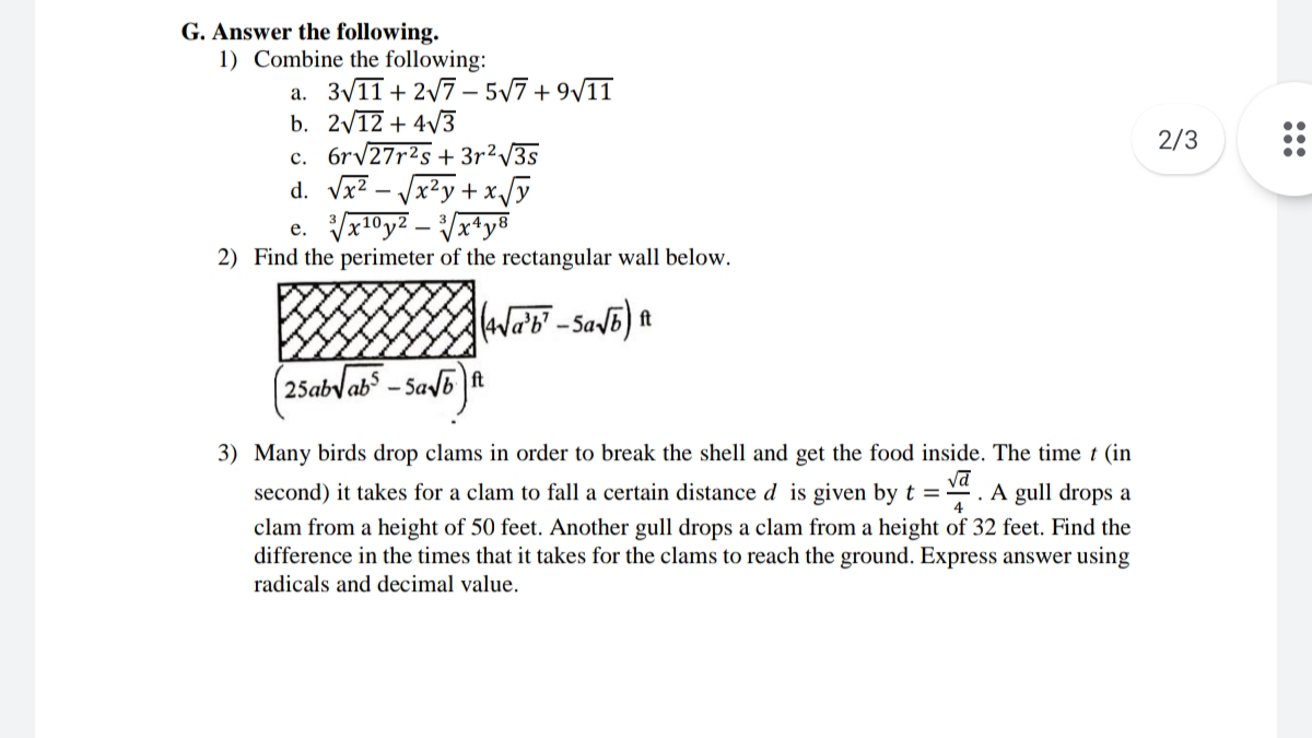 G. Answer the following. 1) Combine the