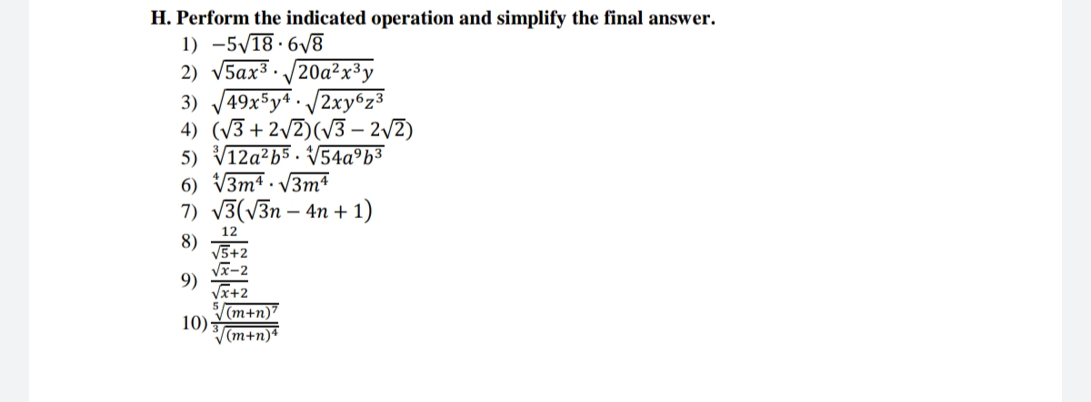 G. Answer the following. 1) Combine the