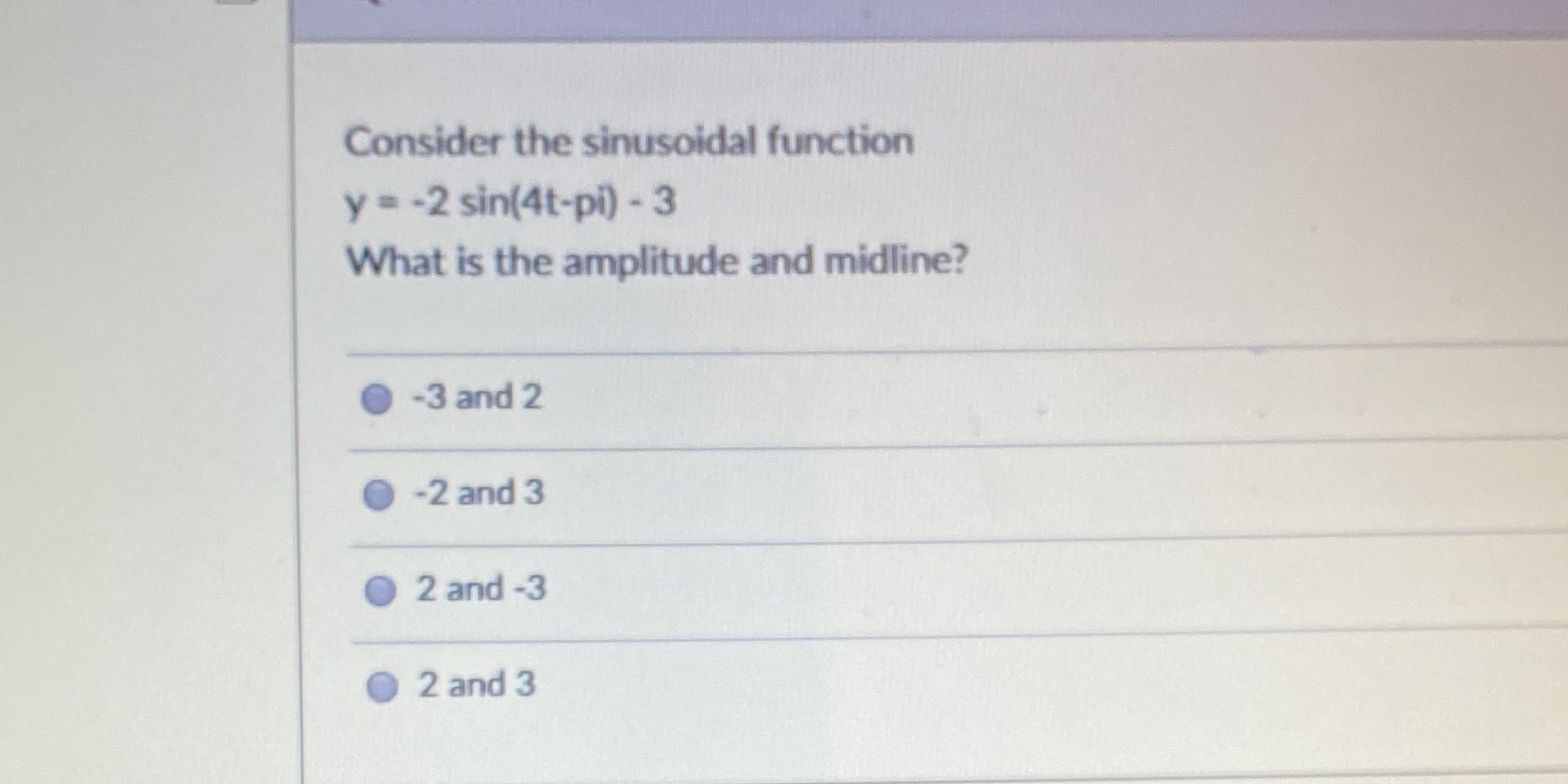 Consider the sinusoidal function y = -2