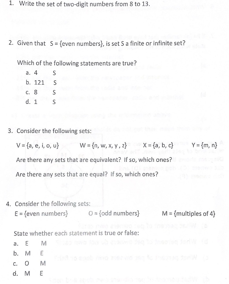 1. Write the set of two-digit numbers from 8 to