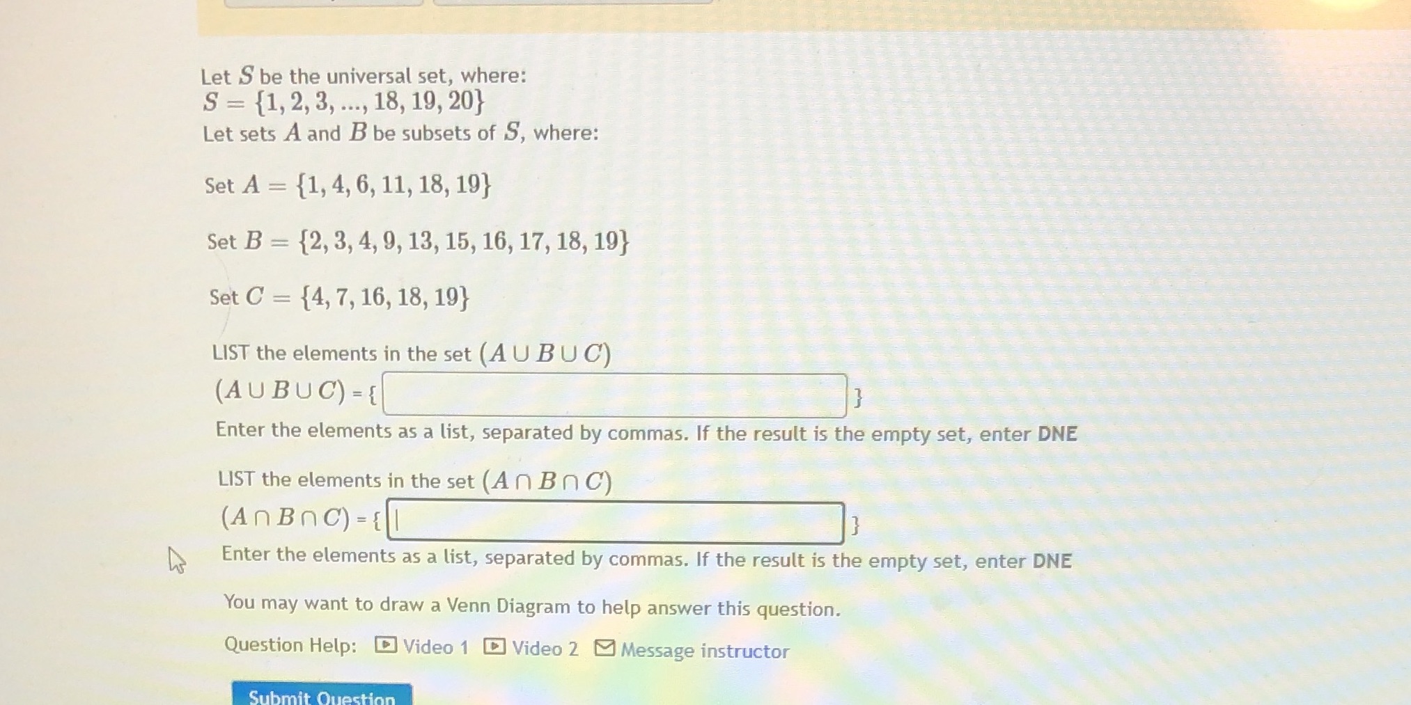 Let S be the universal set, where: S = {1, 2, 3,