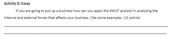 Activity D: Essay If you are going to put up a