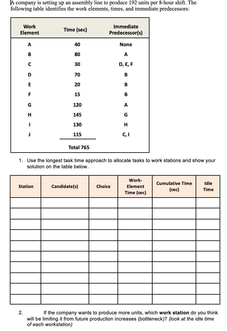 A company is setting up an assembly line to