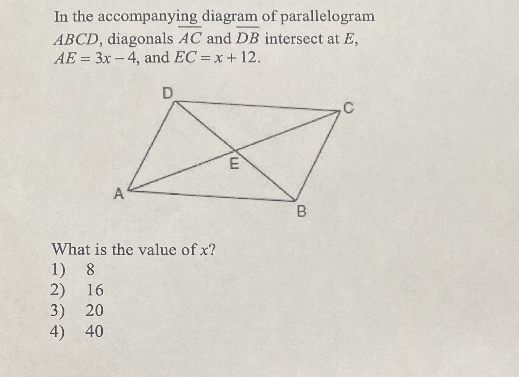 In the accompanying diagram of parallelogram ABCD