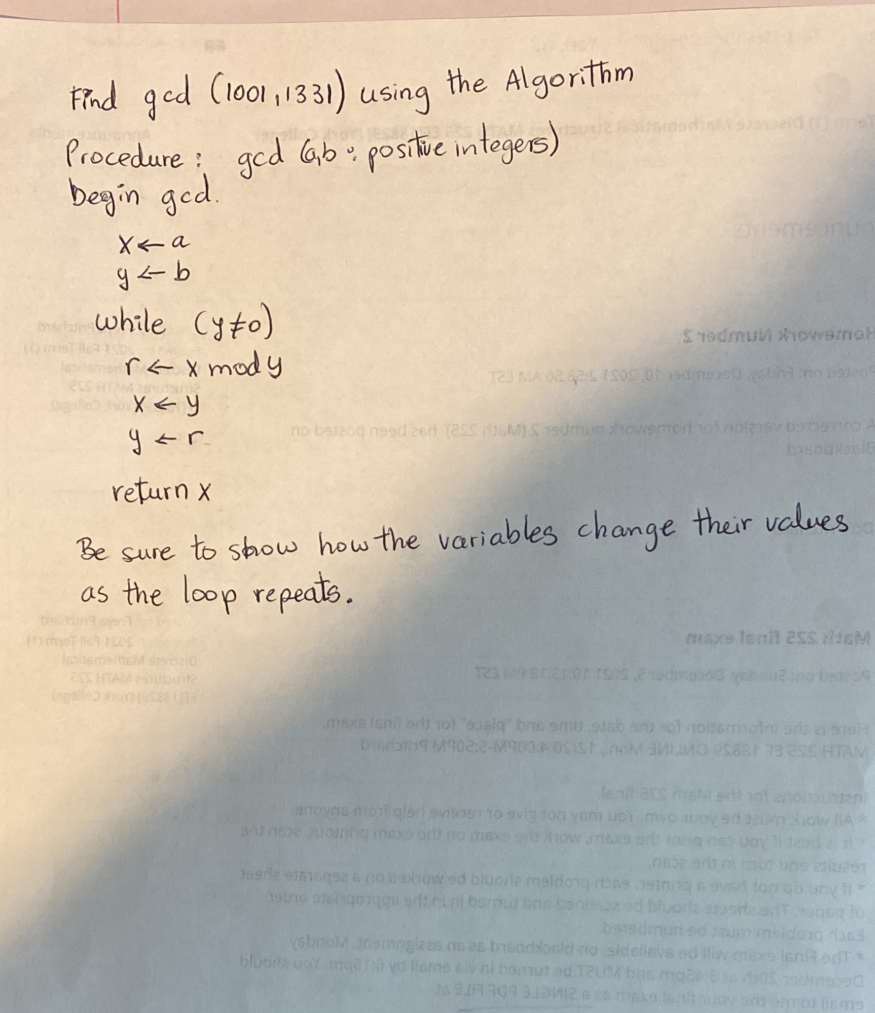 Find ged ( 1001, 1331 ) using the Algorithm