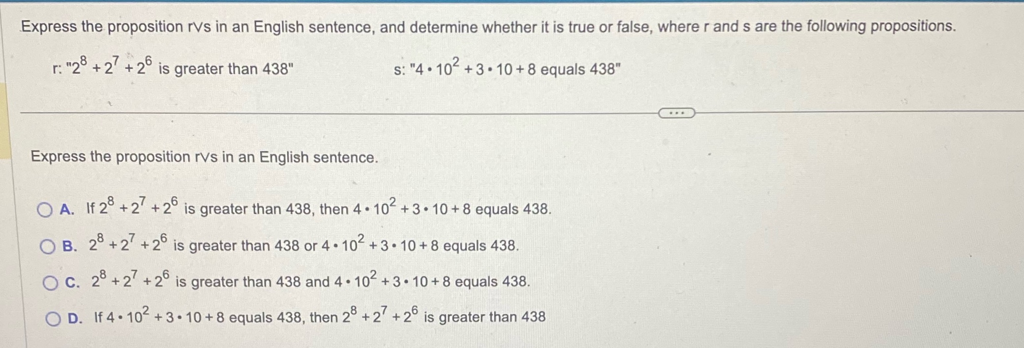Express the proposition rVs in an English