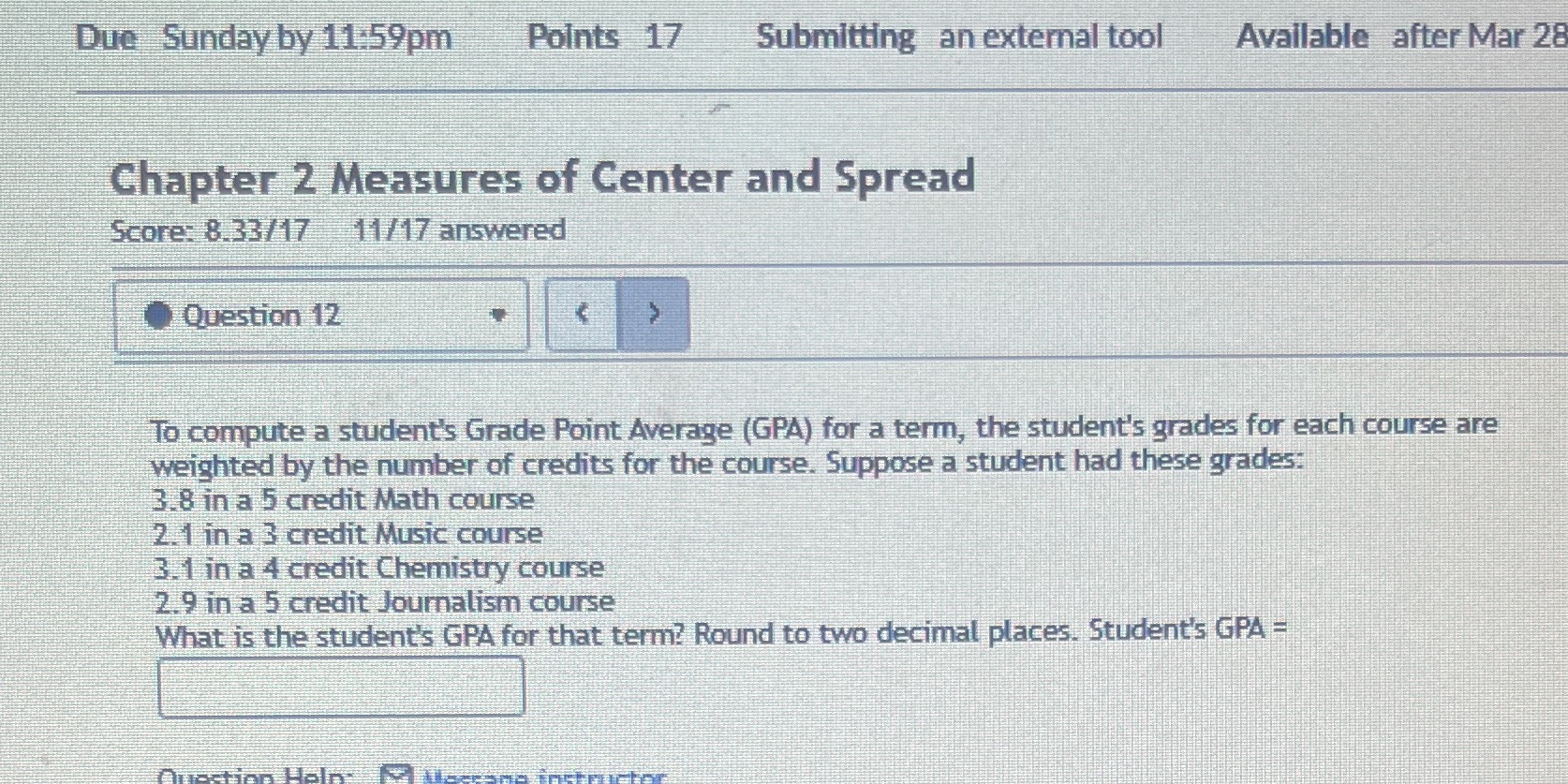 Due Sunday by 11:59pm Points 17 Submitting an