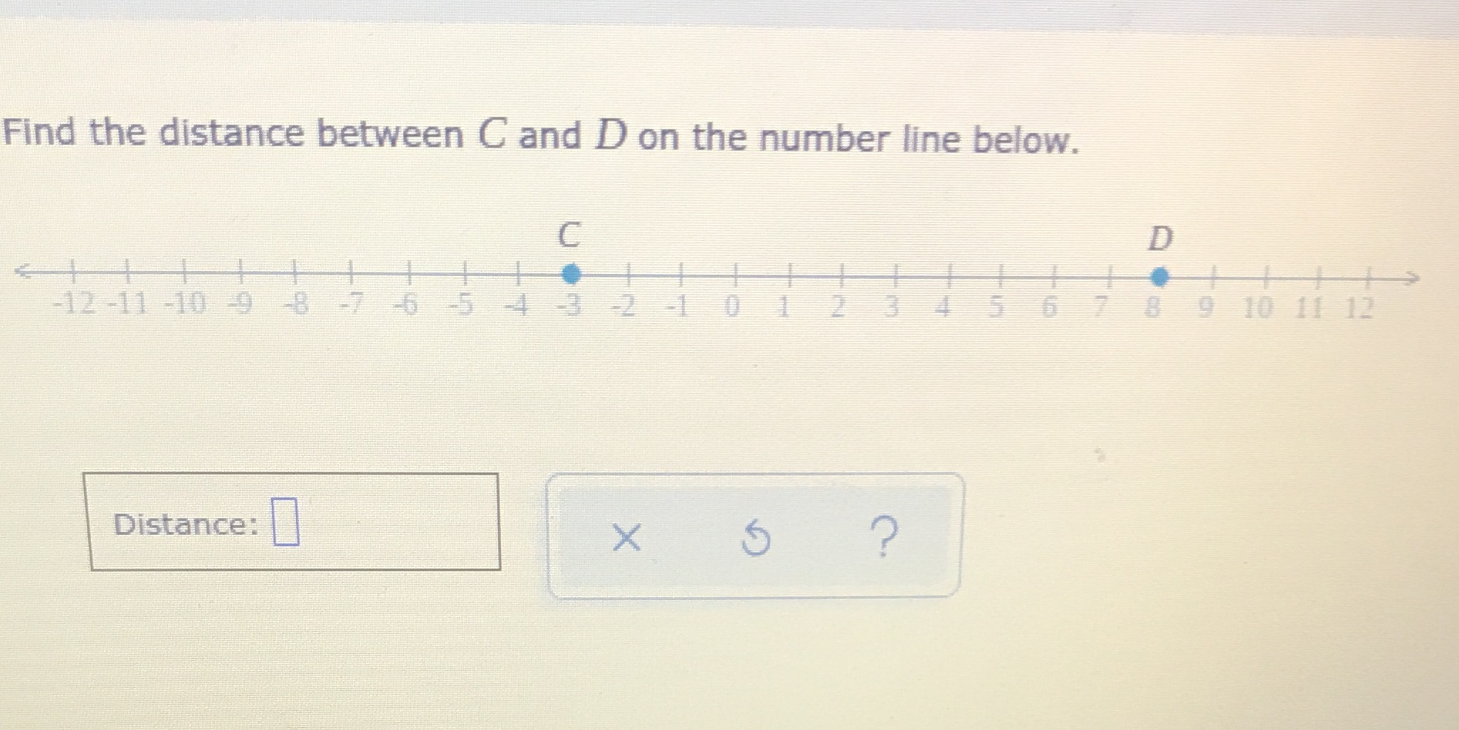 Find the distance between C and D on the number