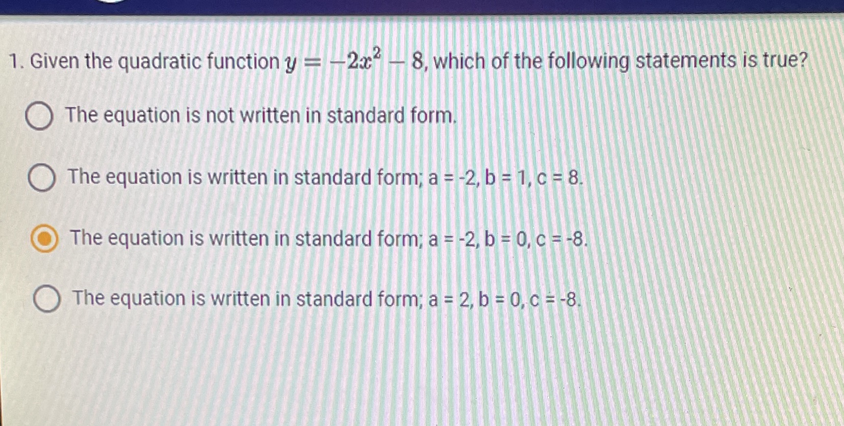 1. Given the quadratic function y - -2 . 8, which