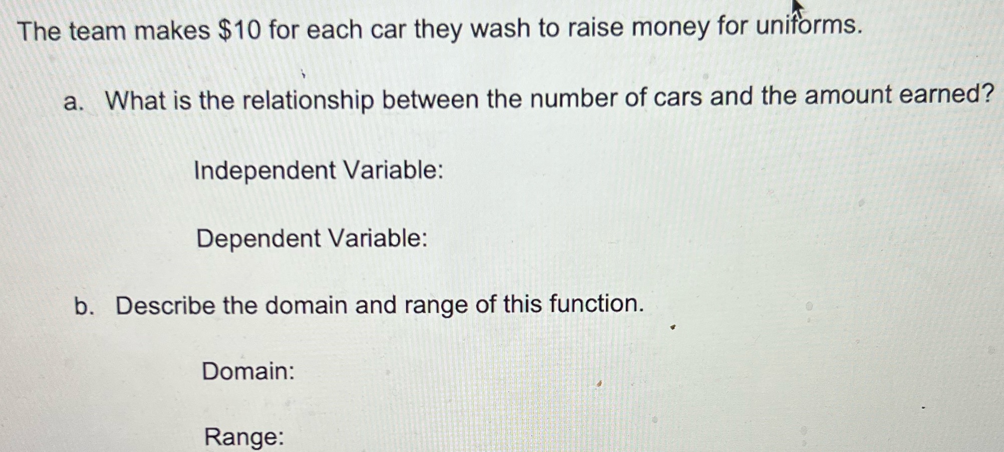 The team makes $10 for each car they wash to