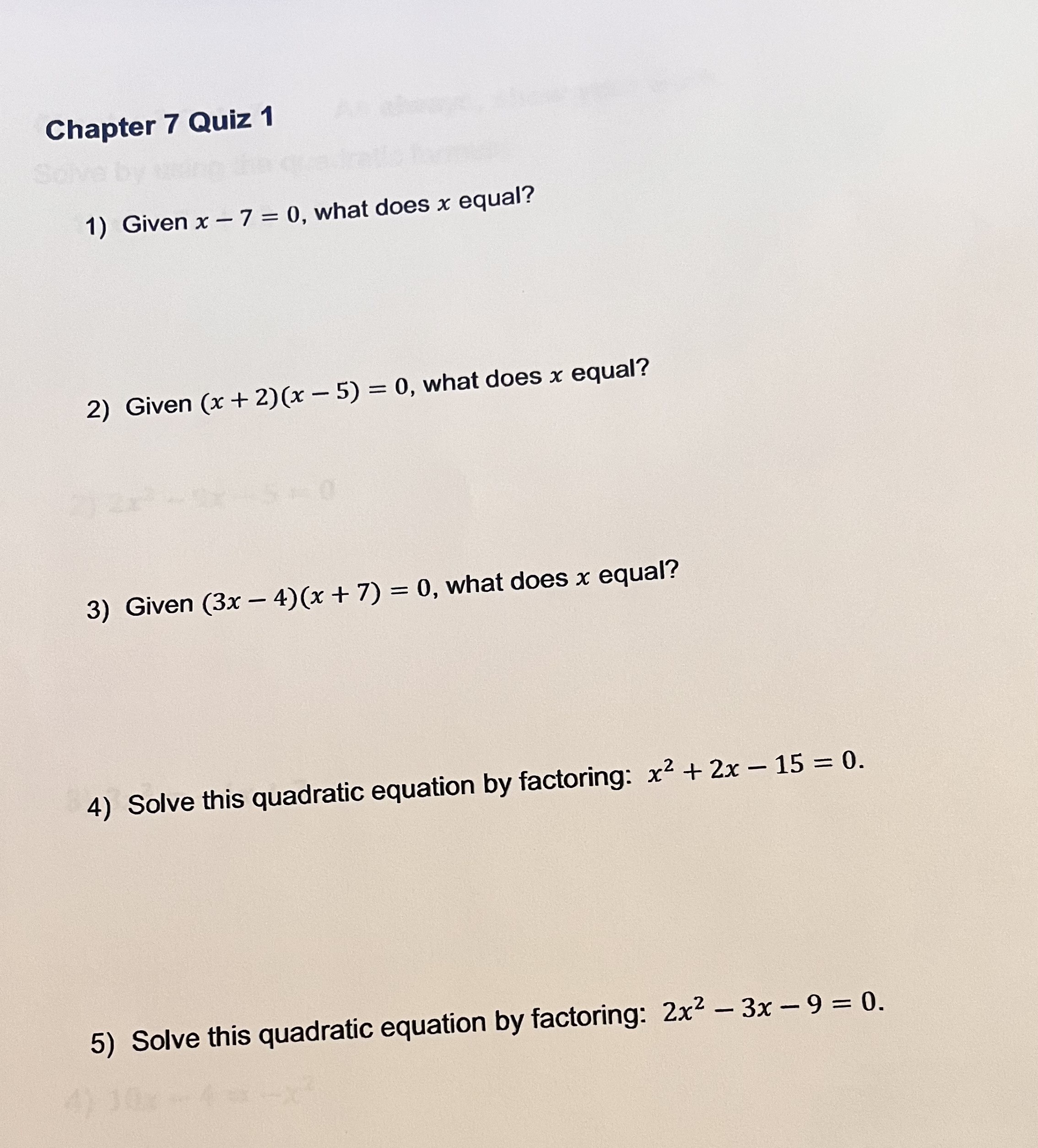 - Chapter 7 Quiz 7 As always, show your work.