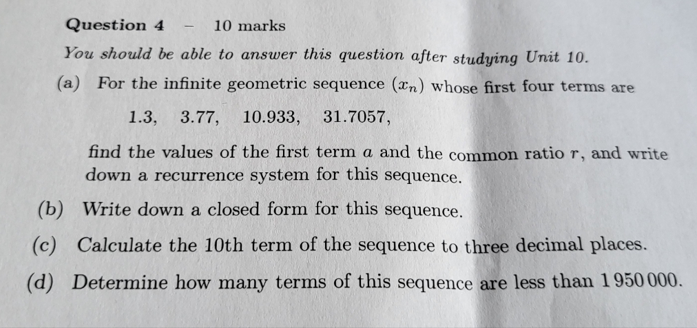 no extra detail Question 4 10 marks You should be