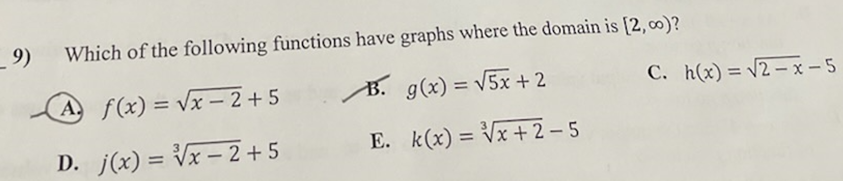 9) Which of the following functions have graphs