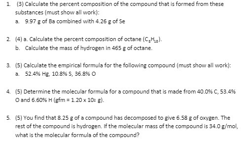 1 (3) Calculate the percent composition of the