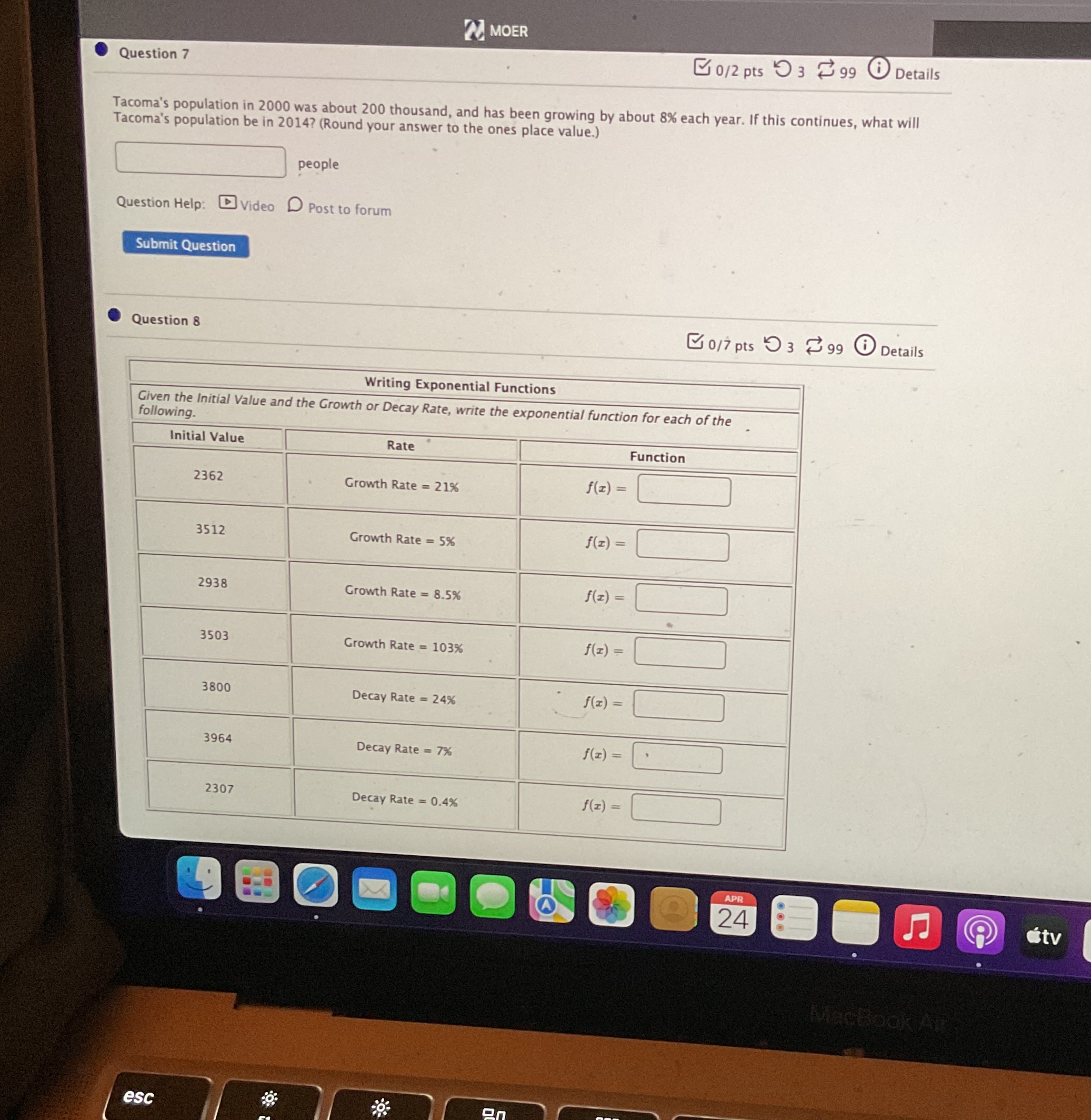 I need help solving 7 and 8 2 MOER Question 7 0/2