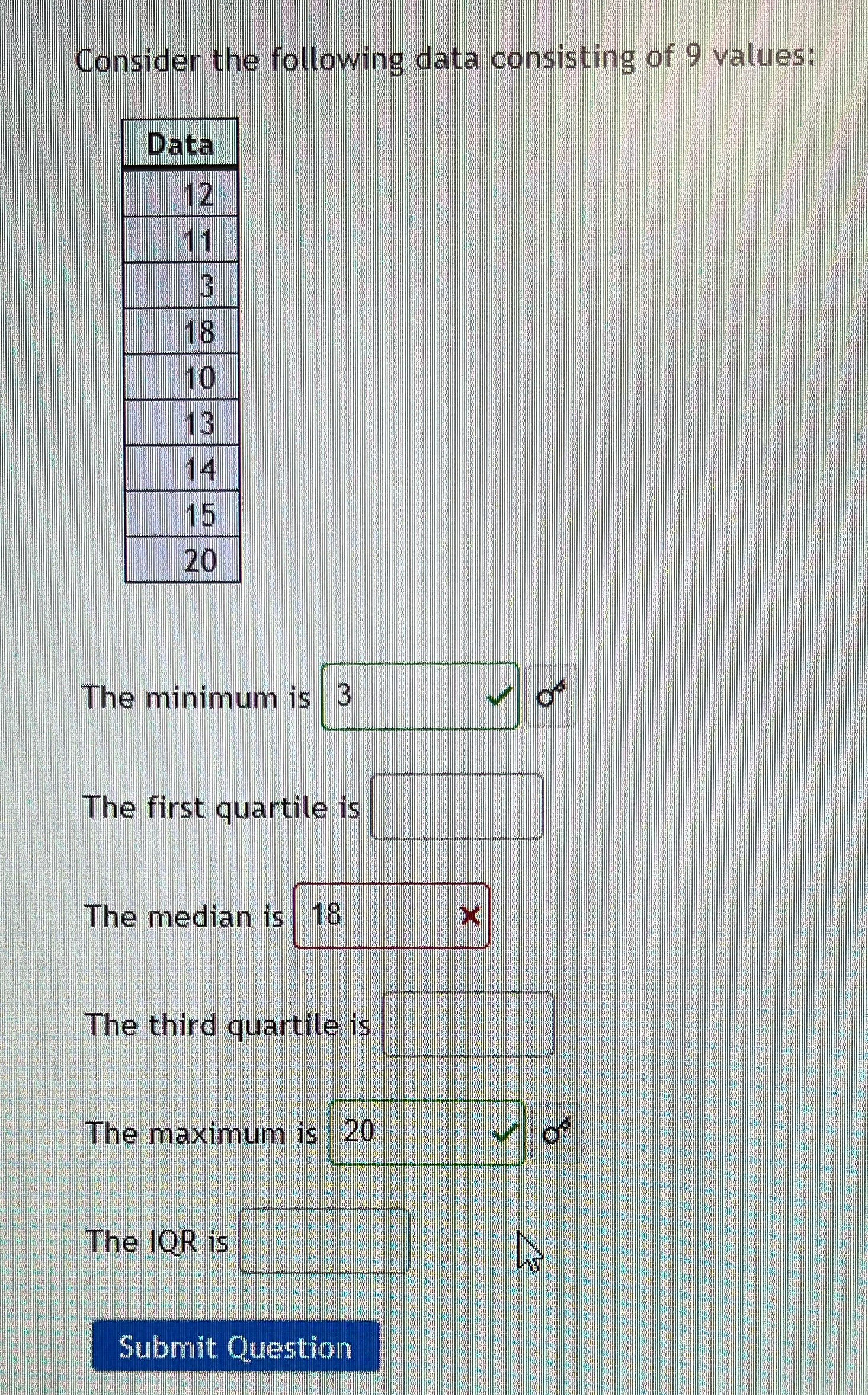 Consider the following data consisting of 9