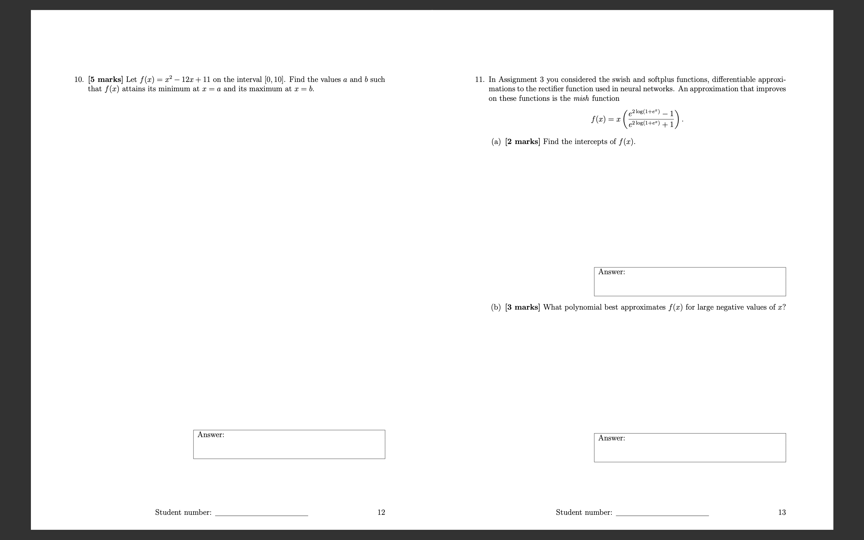 10. [5 marks] Let f(x) = x2 - 12x + 11 on the