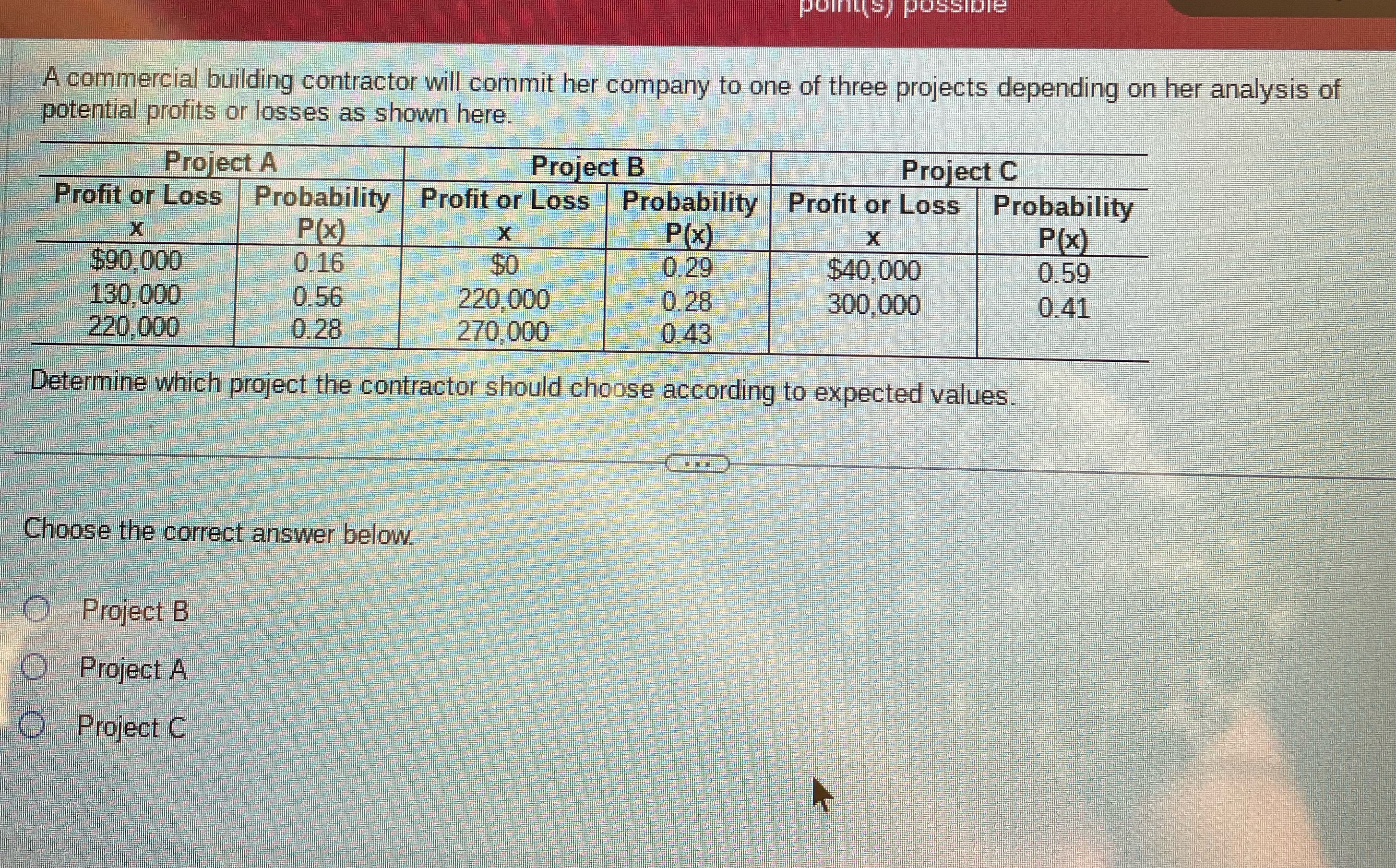 points) possible A commercial building contractor