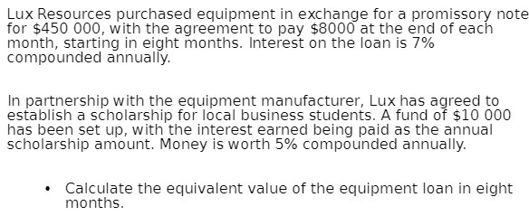 Lux Resources purchased equipment in exchange for