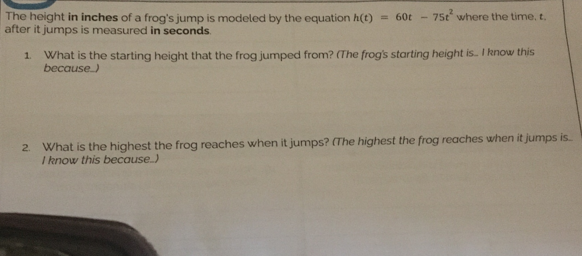 The height in inches of a frog's jump is