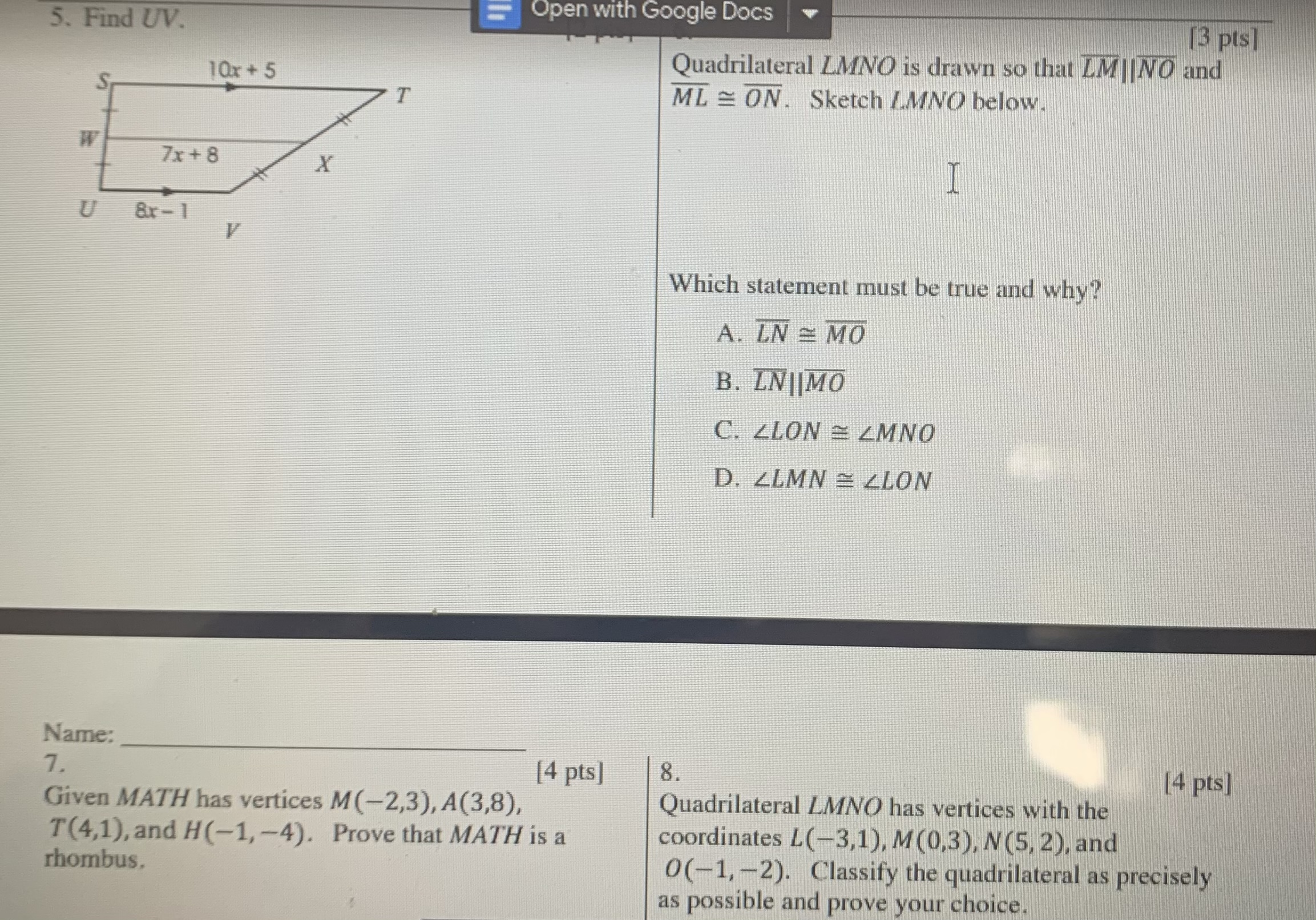 5. Find UV. Open with Google Docs [3 pts] 10x + 5