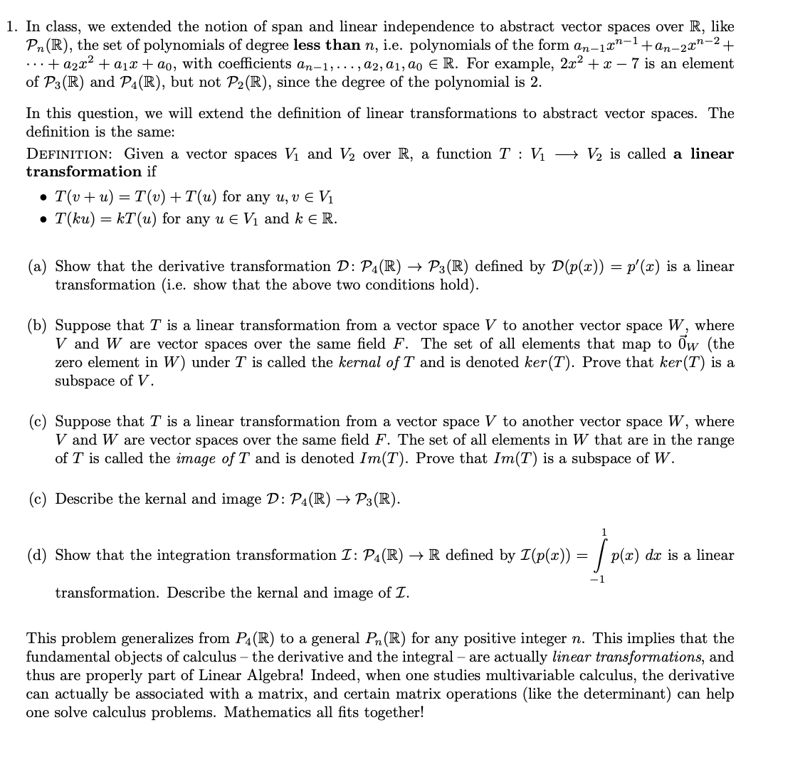 1. In class, we extended the notion of span and
