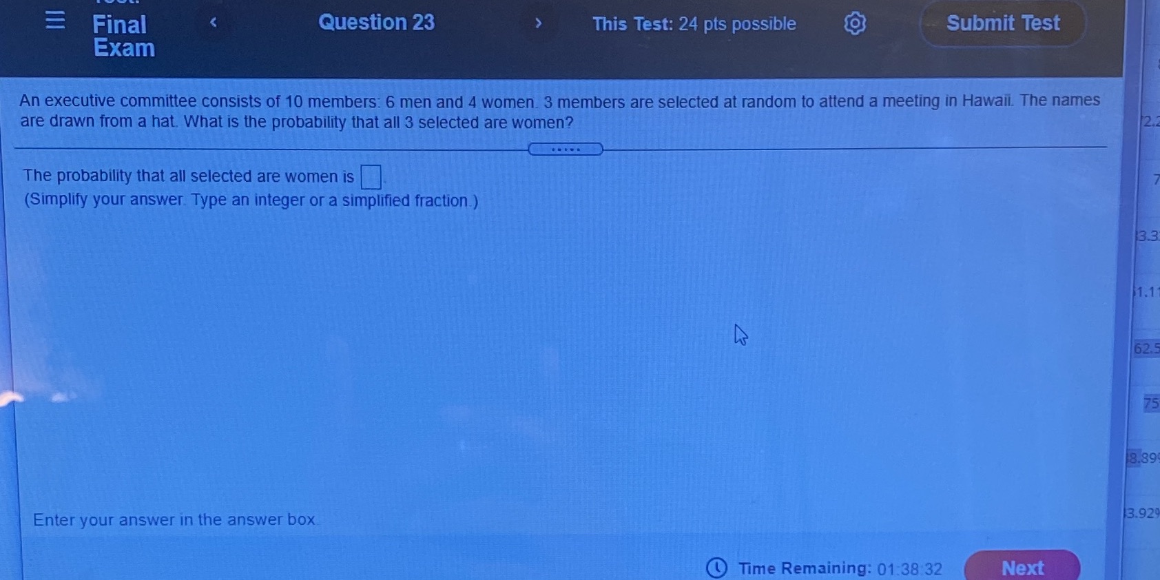 Final Question 23 This Test: 24 pts possible