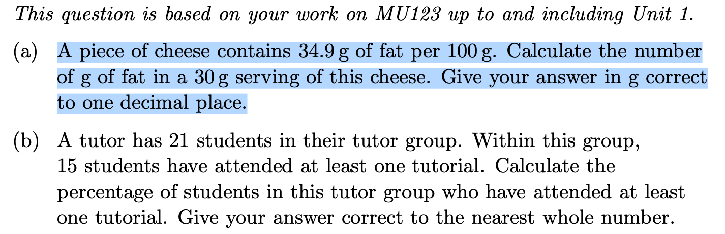 This question is based on your work on MU123' up