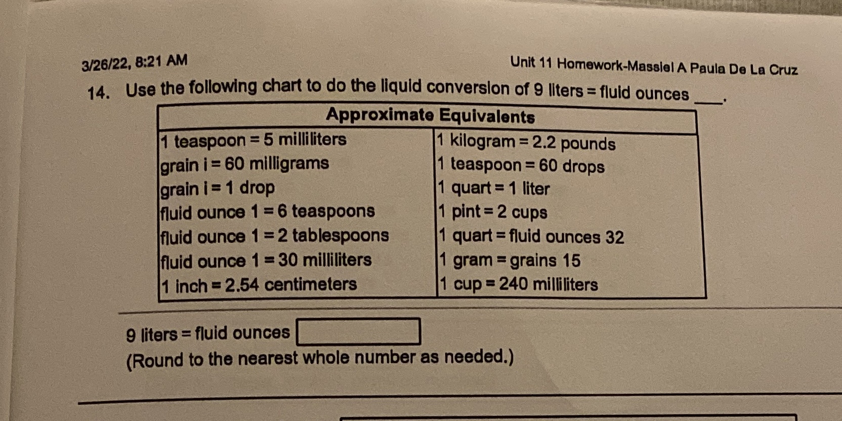 3/26/22, 8:21 AM Unit 11 Homework-Massiel A Paula